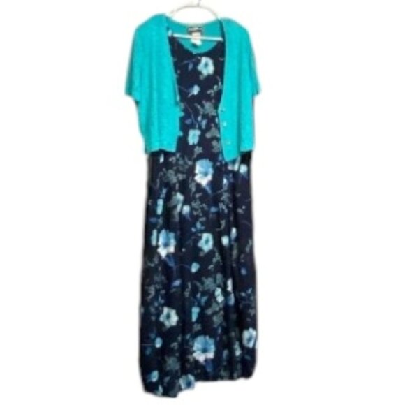 Vintage Molly Malloy Floral Tank Maxi Dress Crop Textured Jacket 2pc Set Blue 12 - Picture 3 of 15